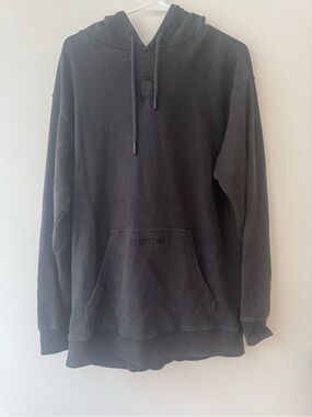 Overtime Dark Gray Distressed Hoodie Vintage Washed M